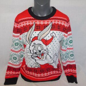 Looney Tunes Bugs Bunny Red White Fair Isle Holiday Christmas Sweater Mens L